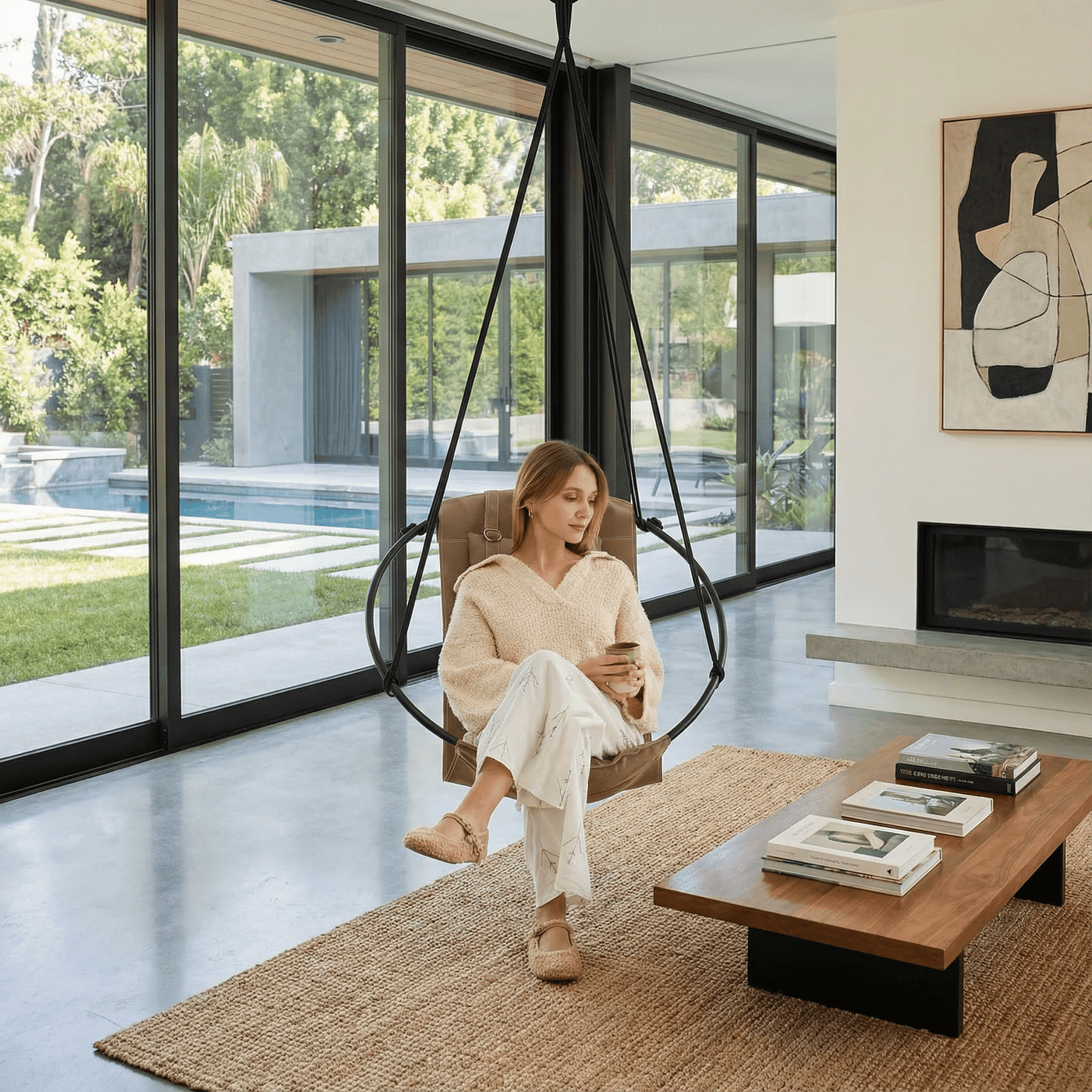 Runder Hängesessel aus Kunstleder (Ø 86 cm) – Indoor & überdachte Außenbereiche - Mink — 2