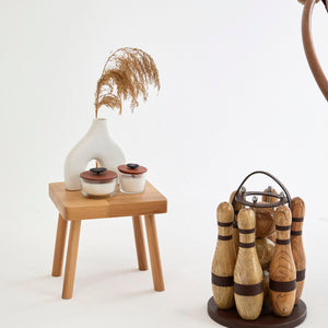 Holz Bowling Set mit Leder-Details - dekoratives Luxus Bowling Spiel Set (Indoor/Outdoor) – 1