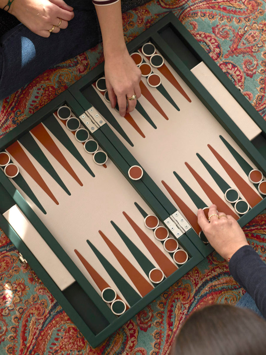 Luxus Backgammon Set - dekoratives Brettspiel mit Echtleder Detail