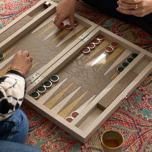Luxus Backgammon Set - dekoratives Brettspiel mit Echtleder – 12