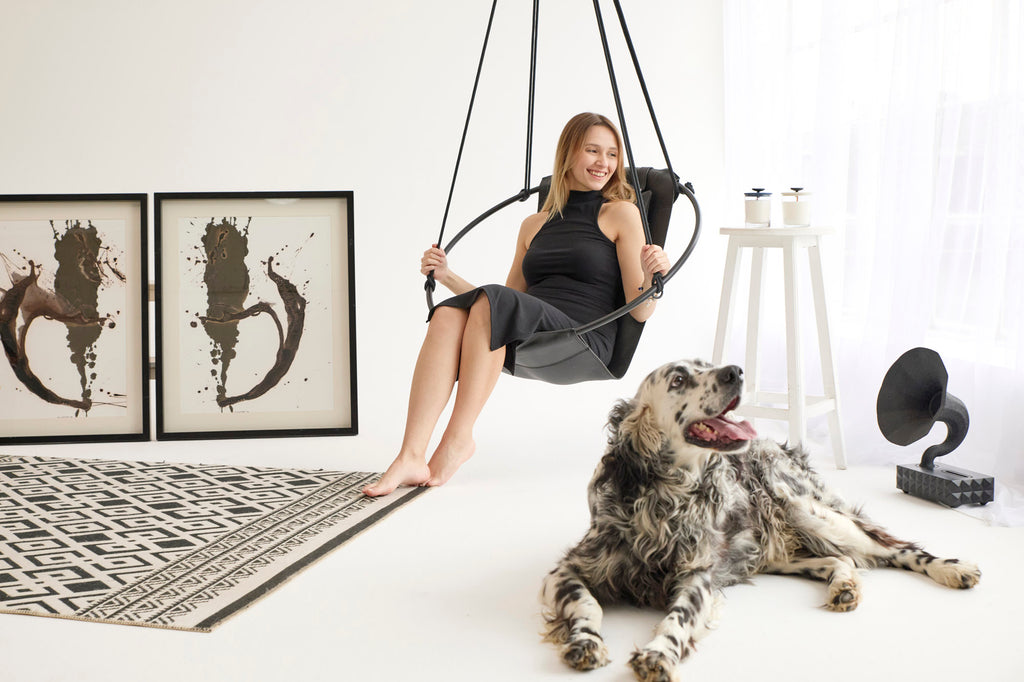 Extra Premium Echtleder Hängesessel Schwarz