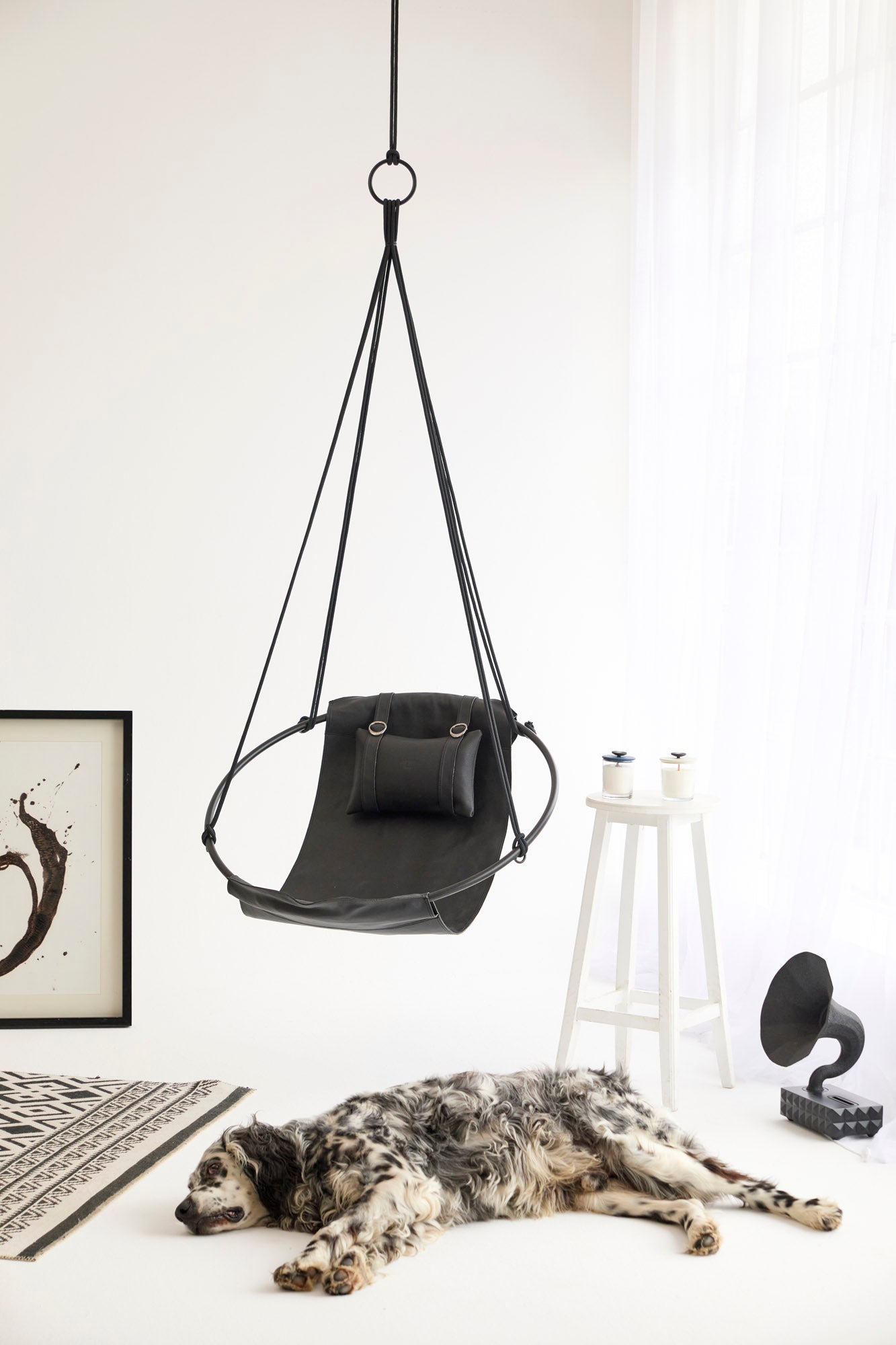 Extra Premium Echtleder Hängesessel Schwarz