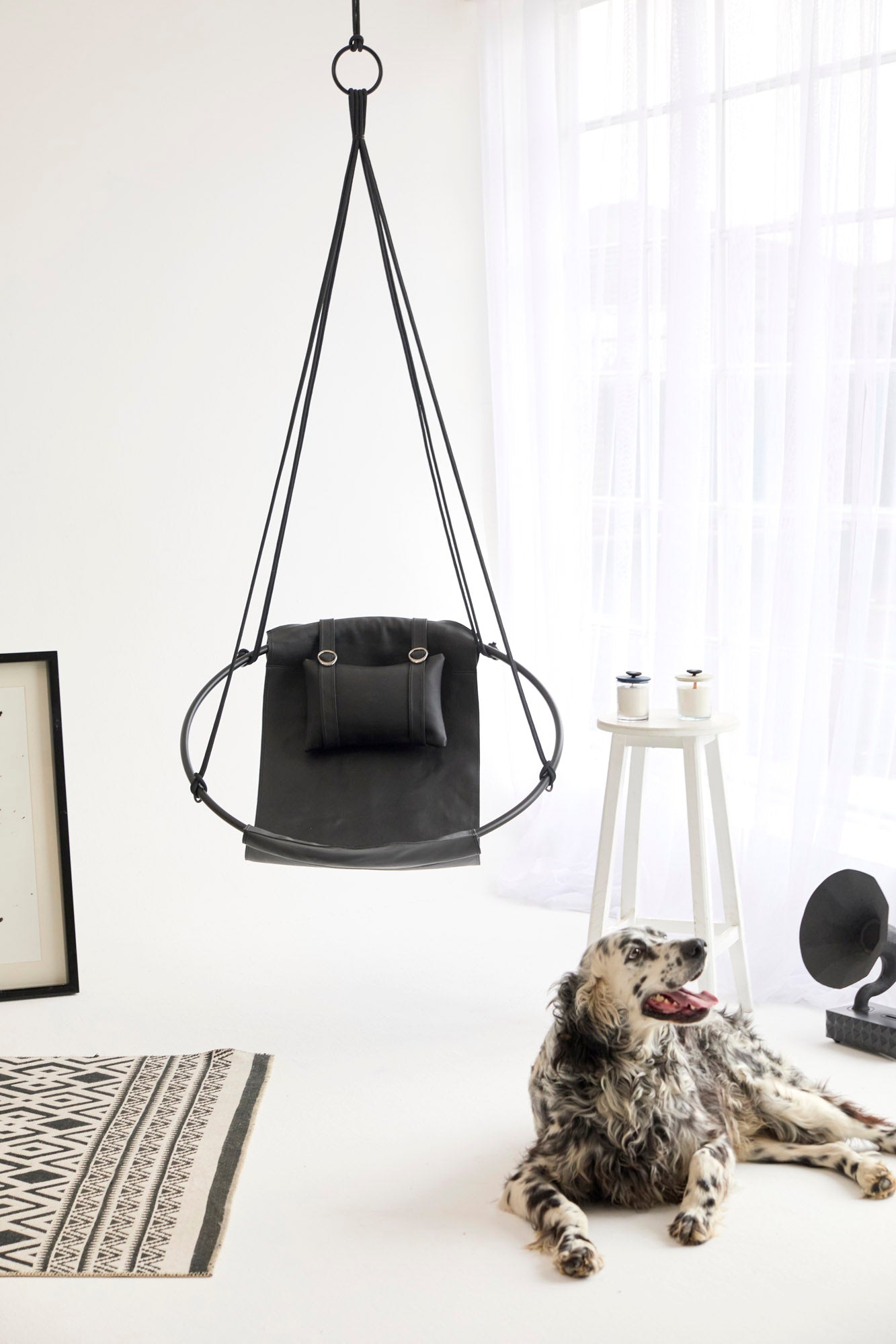 Extra Premium Echtleder Hängesessel Schwarz