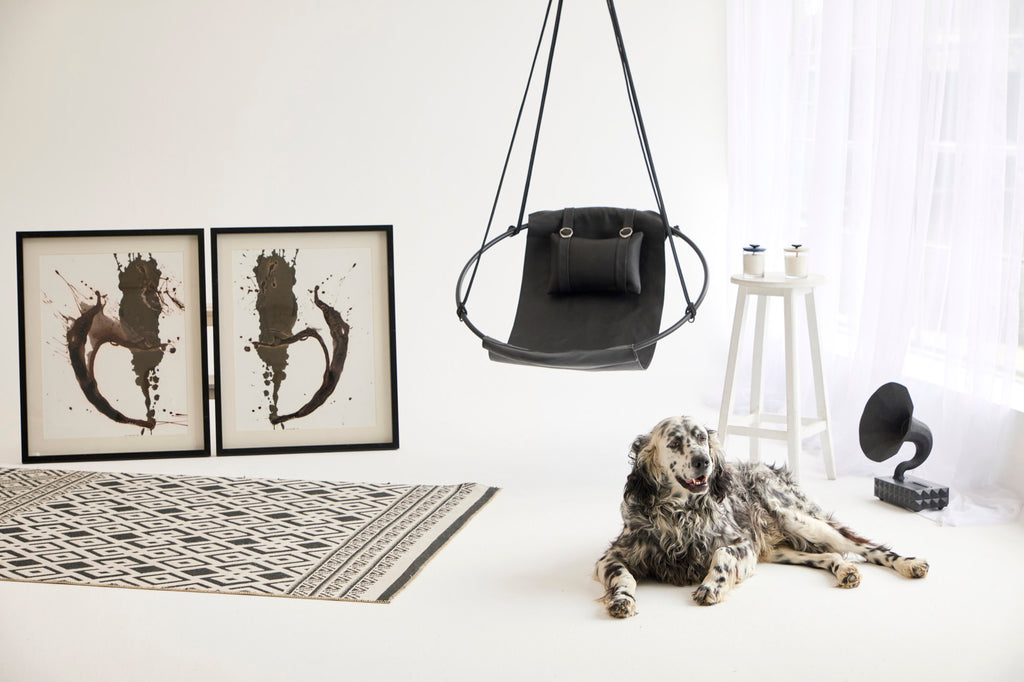 Extra Premium Echtleder Hängesessel Schwarz