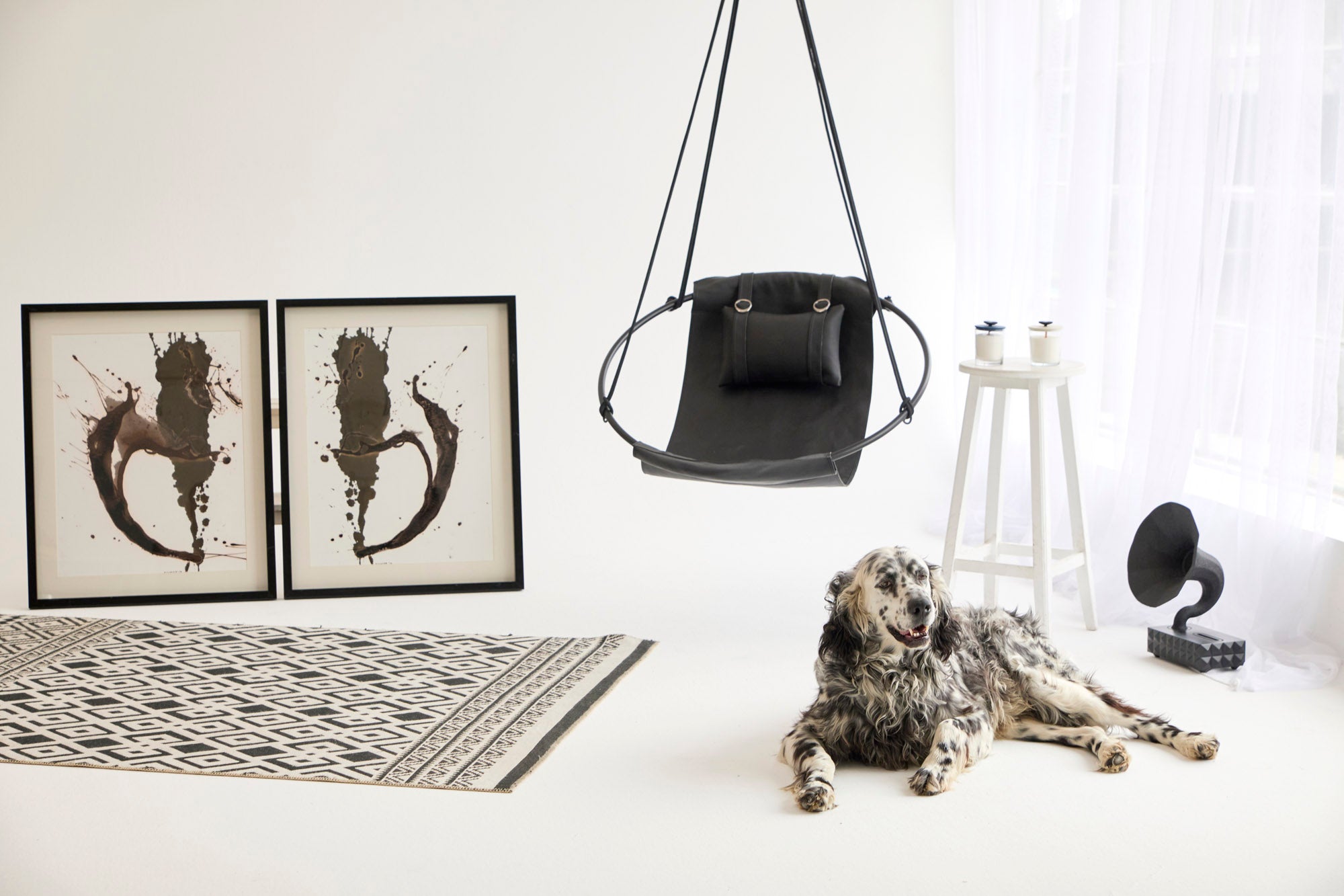 Extra Premium Echtleder Hängesessel Schwarz