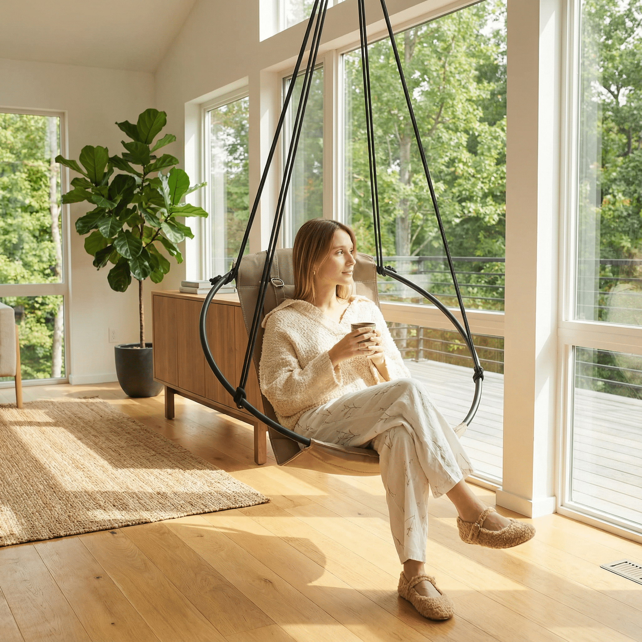 Runder Hängesessel aus Kunstleder (Ø 86 cm) – Indoor & überdachte Außenbereiche - Mink