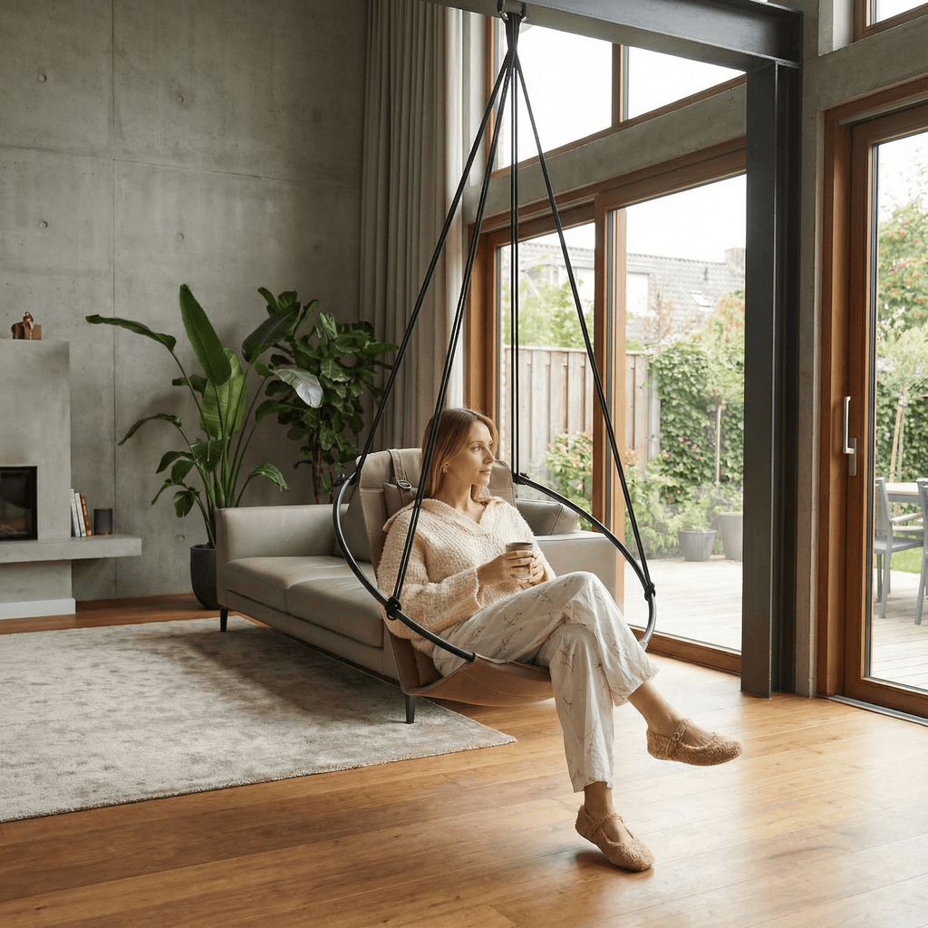 Runder Hängesessel aus Kunstleder (Ø 86 cm) – Indoor & überdachte Außenbereiche - Mink