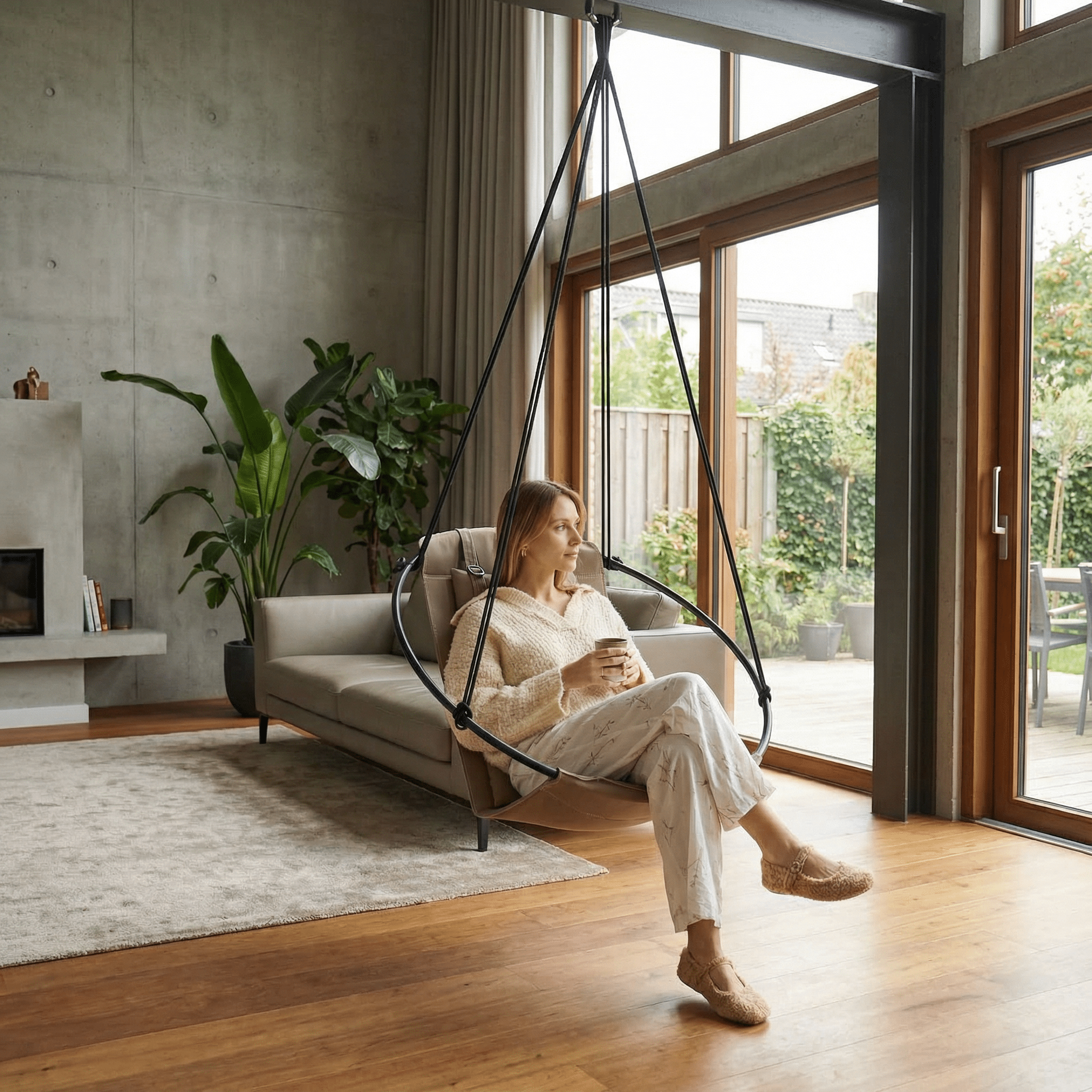 Runder Hängesessel aus Kunstleder (Ø 86 cm) – Indoor & überdachte Außenbereiche - Mink