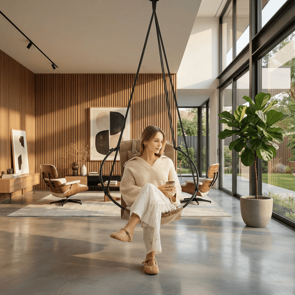 Runder Hängesessel aus Kunstleder (Ø 86 cm) – Indoor & überdachte Außenbereiche - Mink