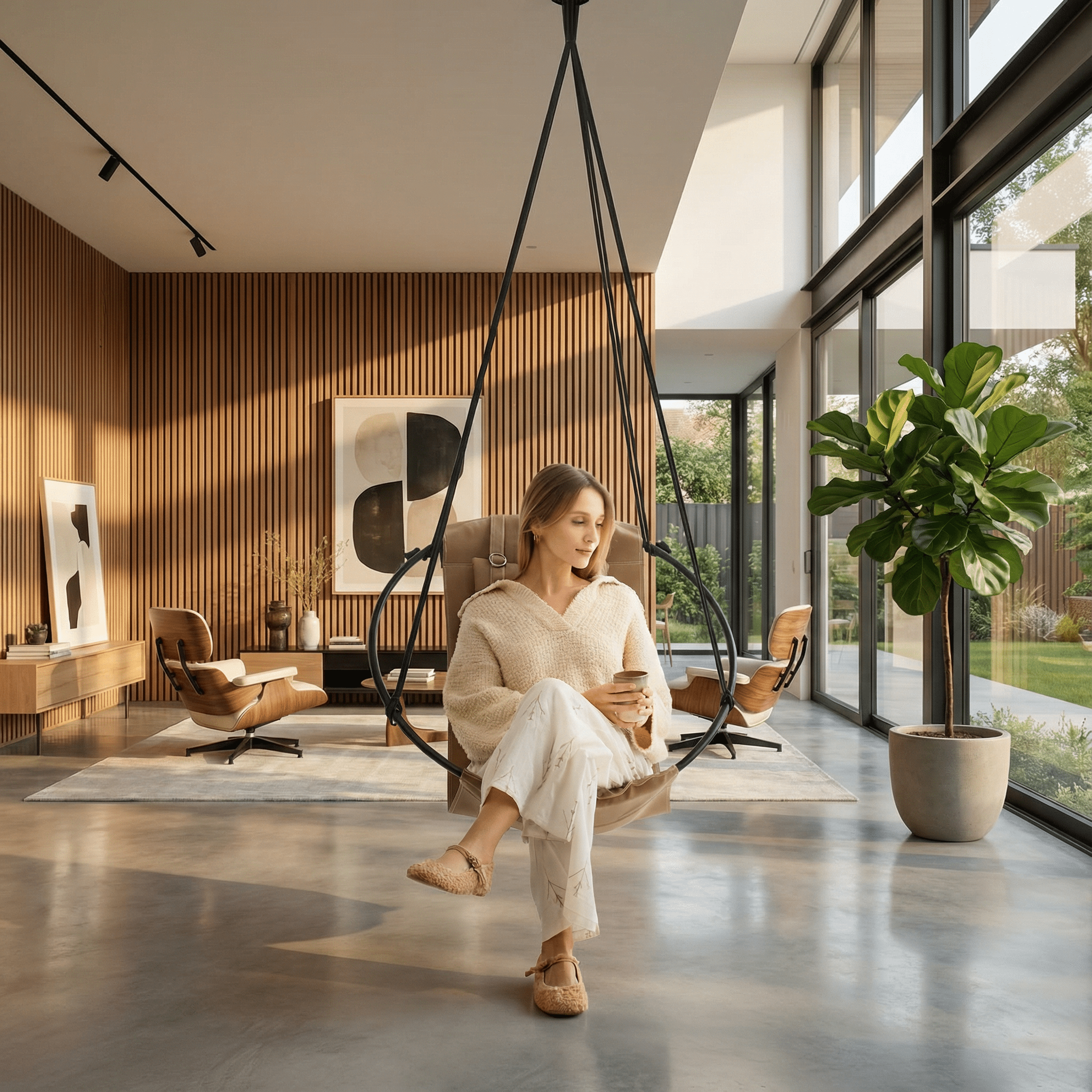 Runder Hängesessel aus Kunstleder (Ø 86 cm) – Indoor & überdachte Außenbereiche - Mink