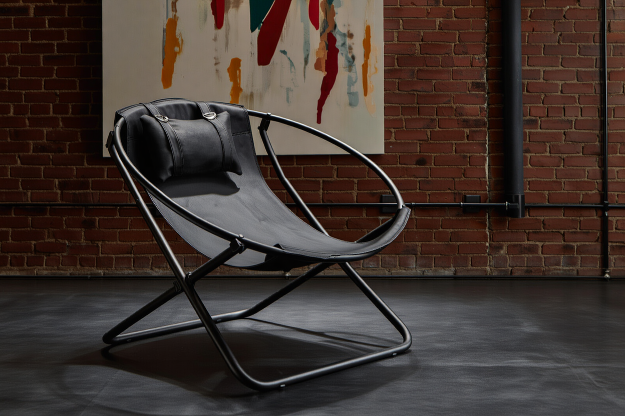 Klappbarer Ledersessel – Schwarz