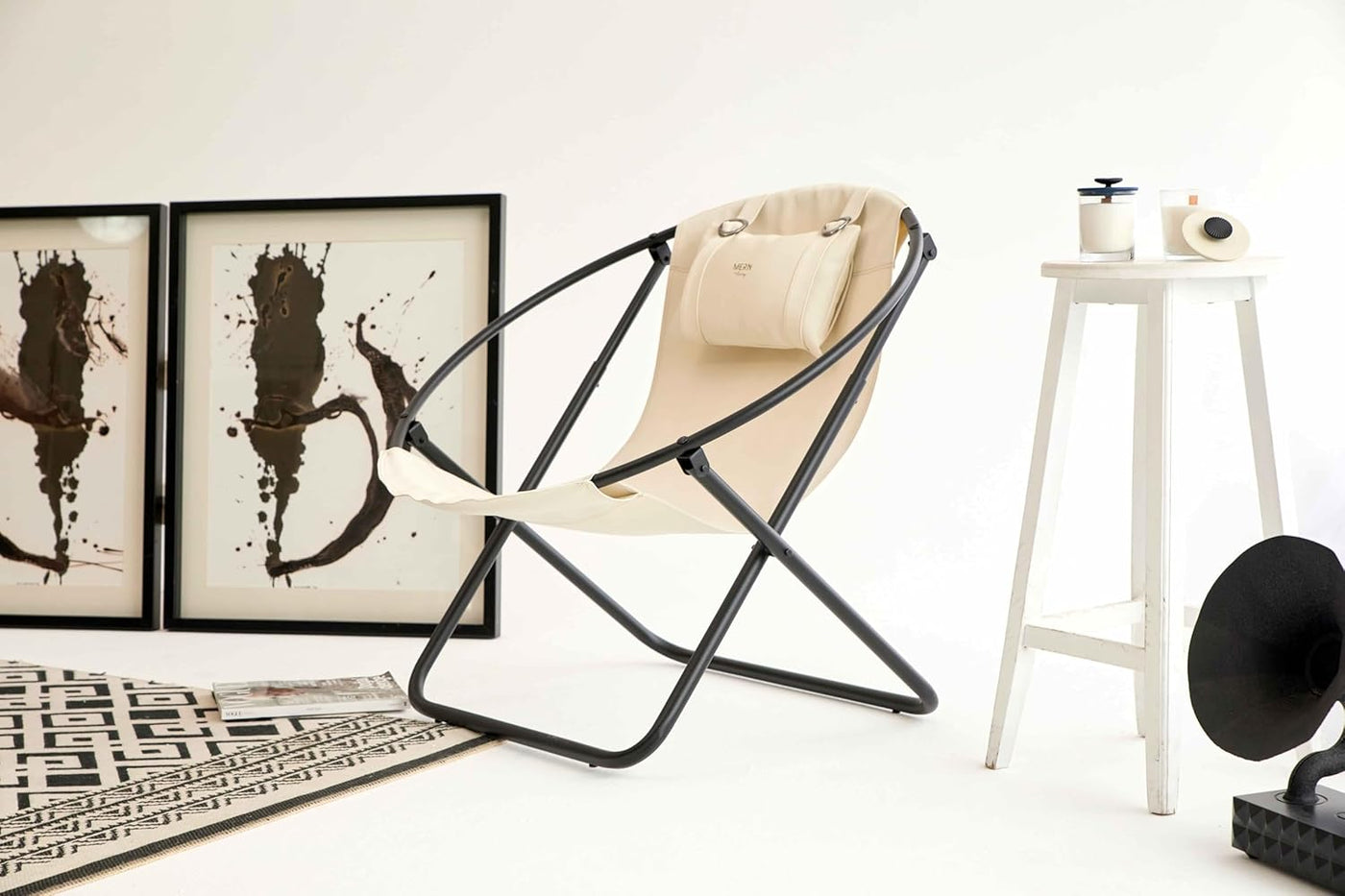 Leather Folding Chair - Cream — 2