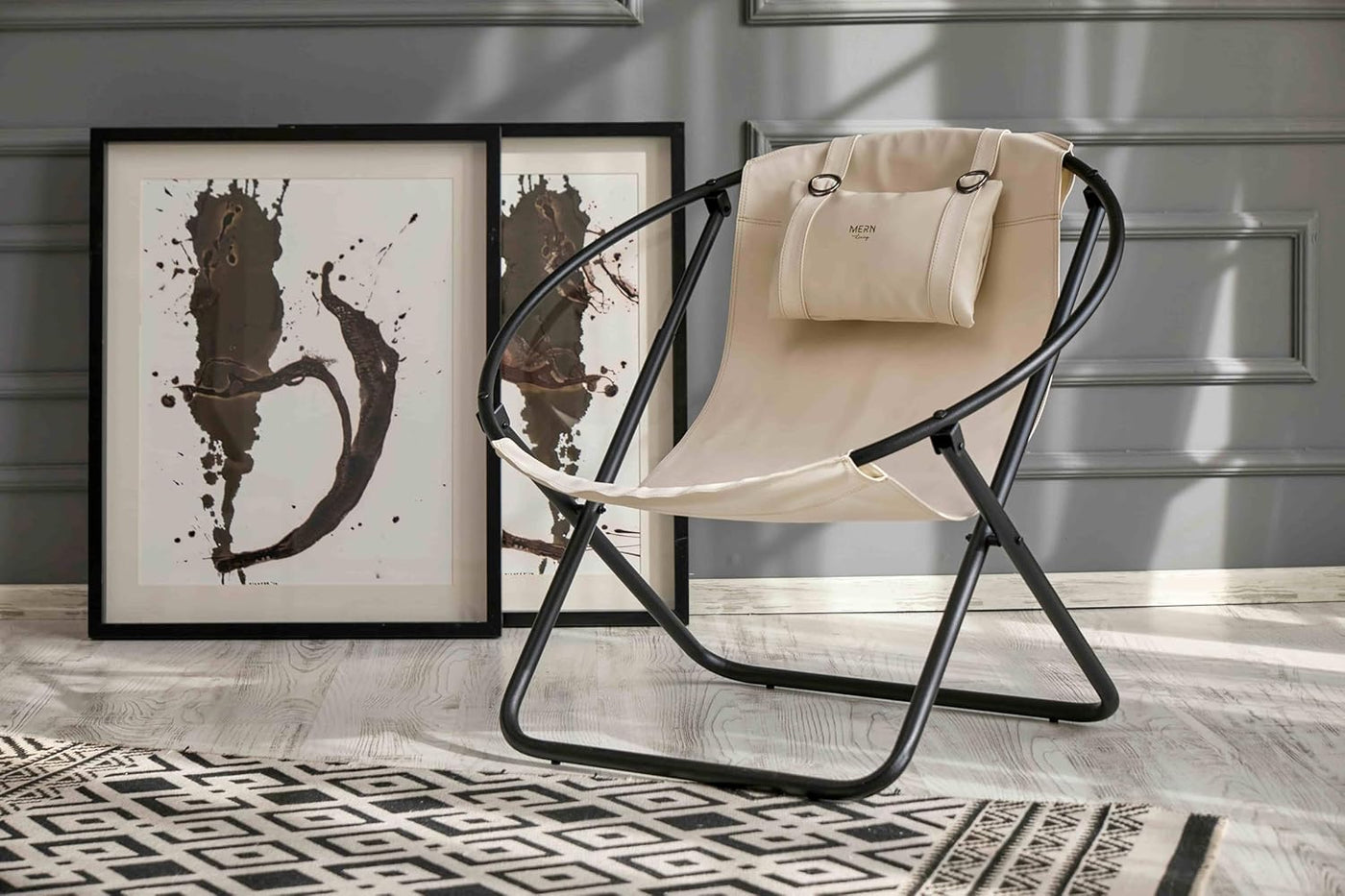 Leather Folding Chair - Cream — 10