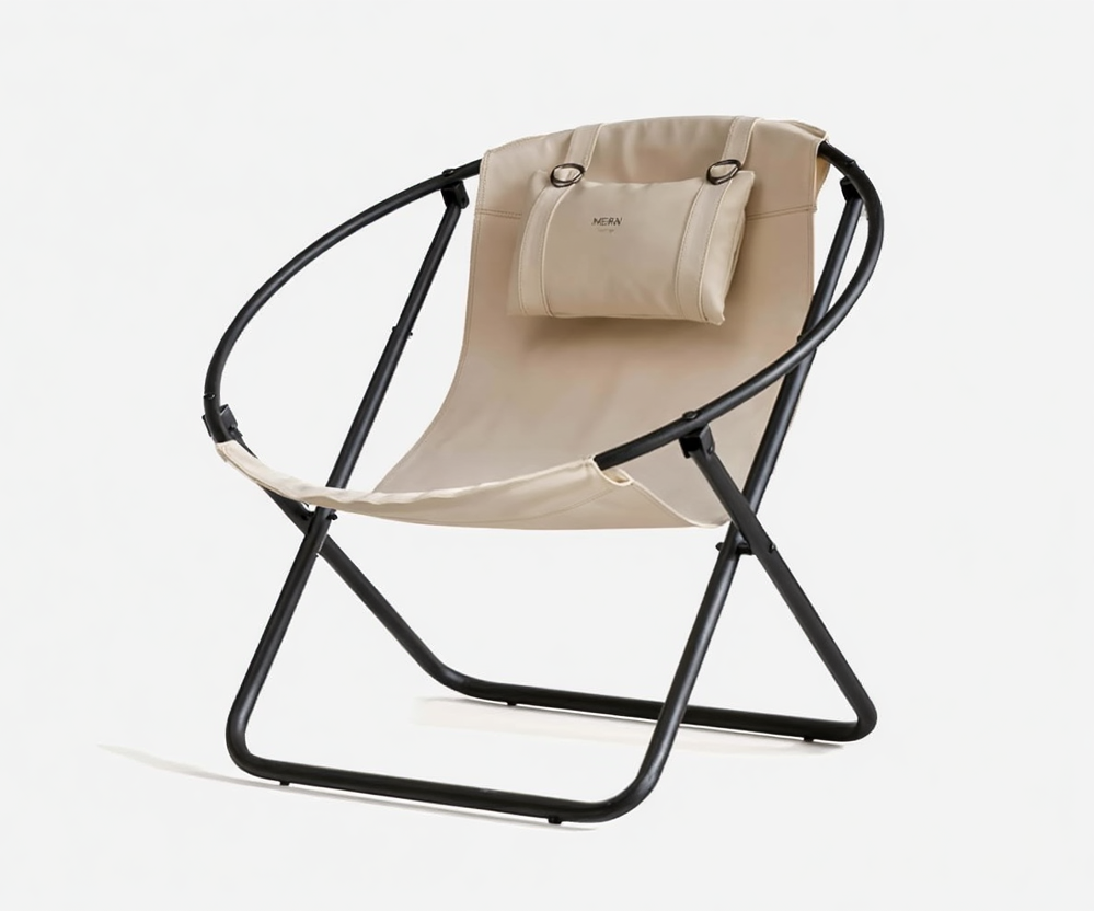 Leather Folding Chair - Cream — 1