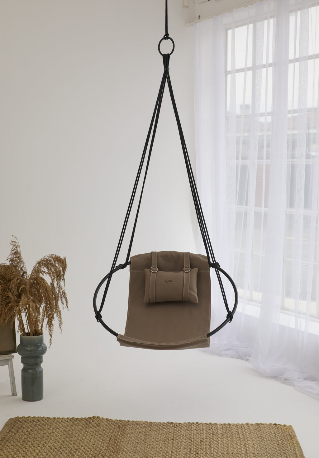 Runder Hängesessel aus Kunstleder (Ø 86 cm) – Indoor & überdachte Außenbereiche - Mink