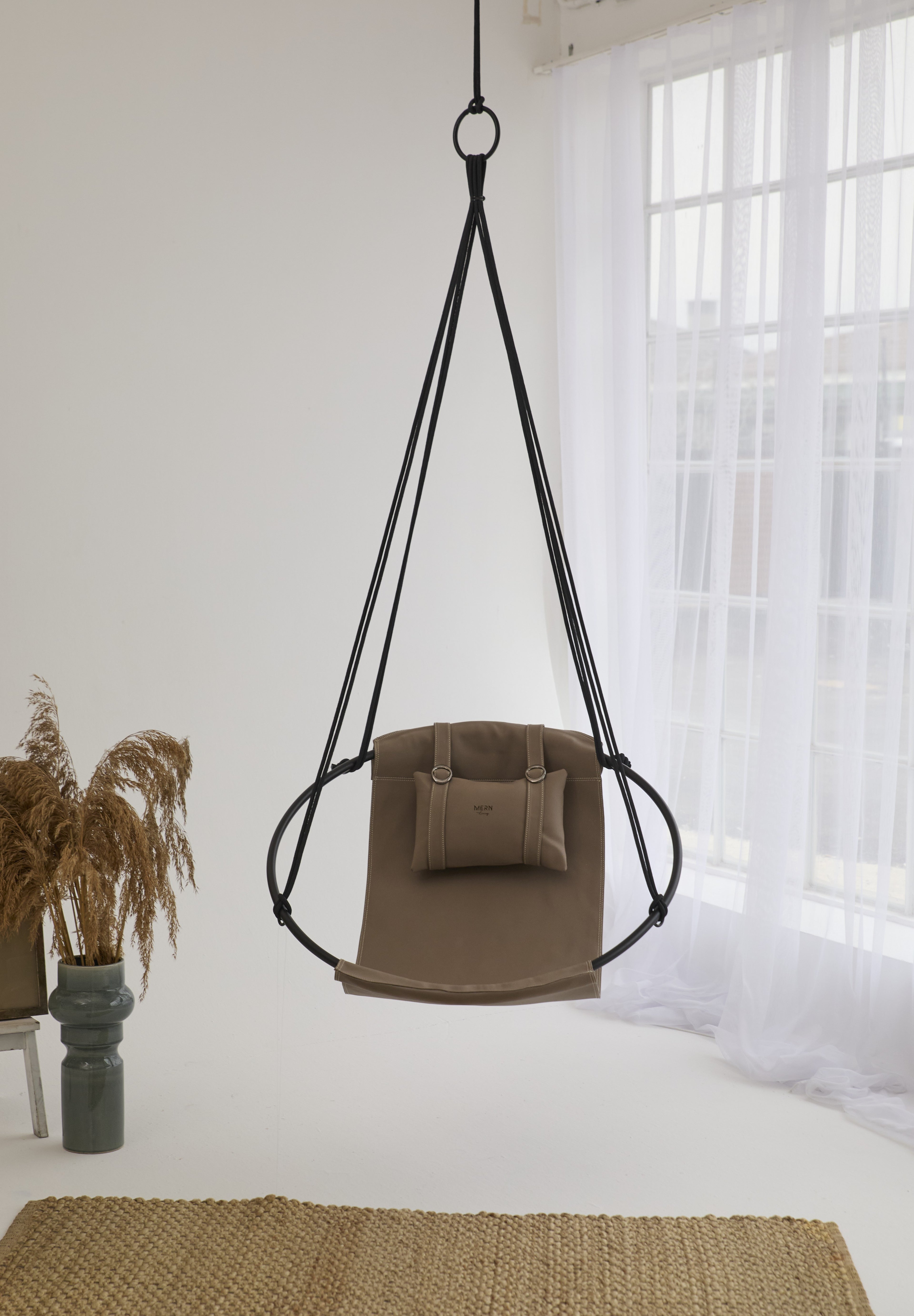 Runder Hängesessel aus Kunstleder (Ø 86 cm) – Indoor & überdachte Außenbereiche - Mink