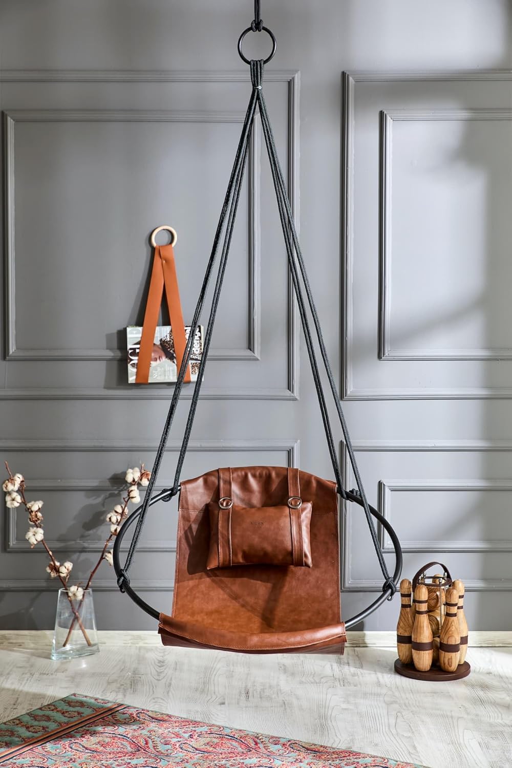 Runder Hängesessel aus Kunstleder (Ø 86 cm) – Indoor & überdachte Außenbereiche - Braun