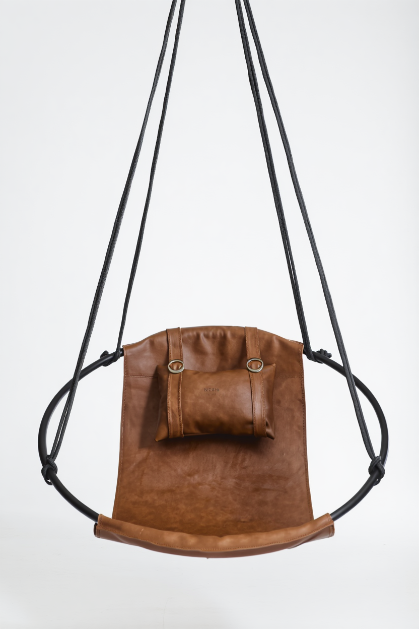 Runder Hängesessel aus Kunstleder (Ø 86 cm) – Indoor & überdachte Außenbereiche - Braun — 1