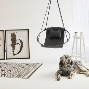 Runder Hängesessel aus Kunstleder (Ø 86 cm) – Indoor & überdachte Außenbereiche - Schwarz – 6
