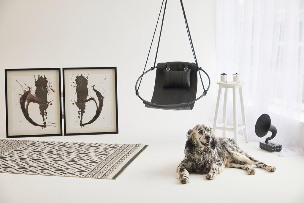 Runder Hängesessel aus Kunstleder (Ø 86 cm) – Indoor & überdachte Außenbereiche - Schwarz