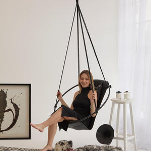 Runder Hängesessel aus Kunstleder (Ø 86 cm) – Indoor & überdachte Außenbereiche - Schwarz – 7