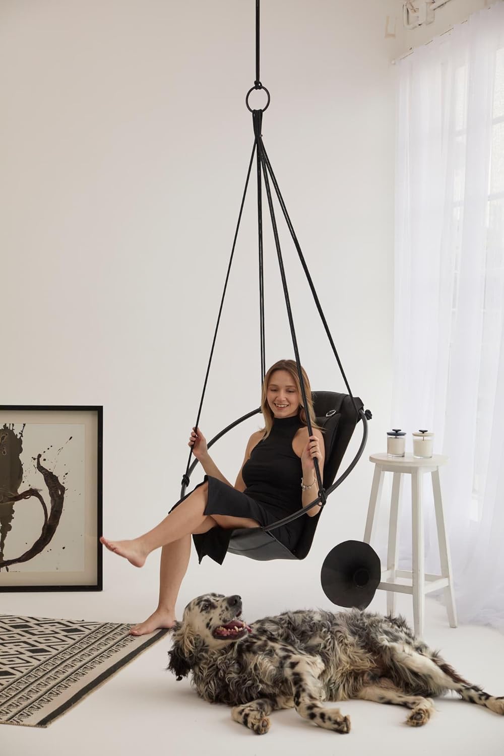 Runder Hängesessel aus Kunstleder (Ø 86 cm) – Indoor & überdachte Außenbereiche - Schwarz