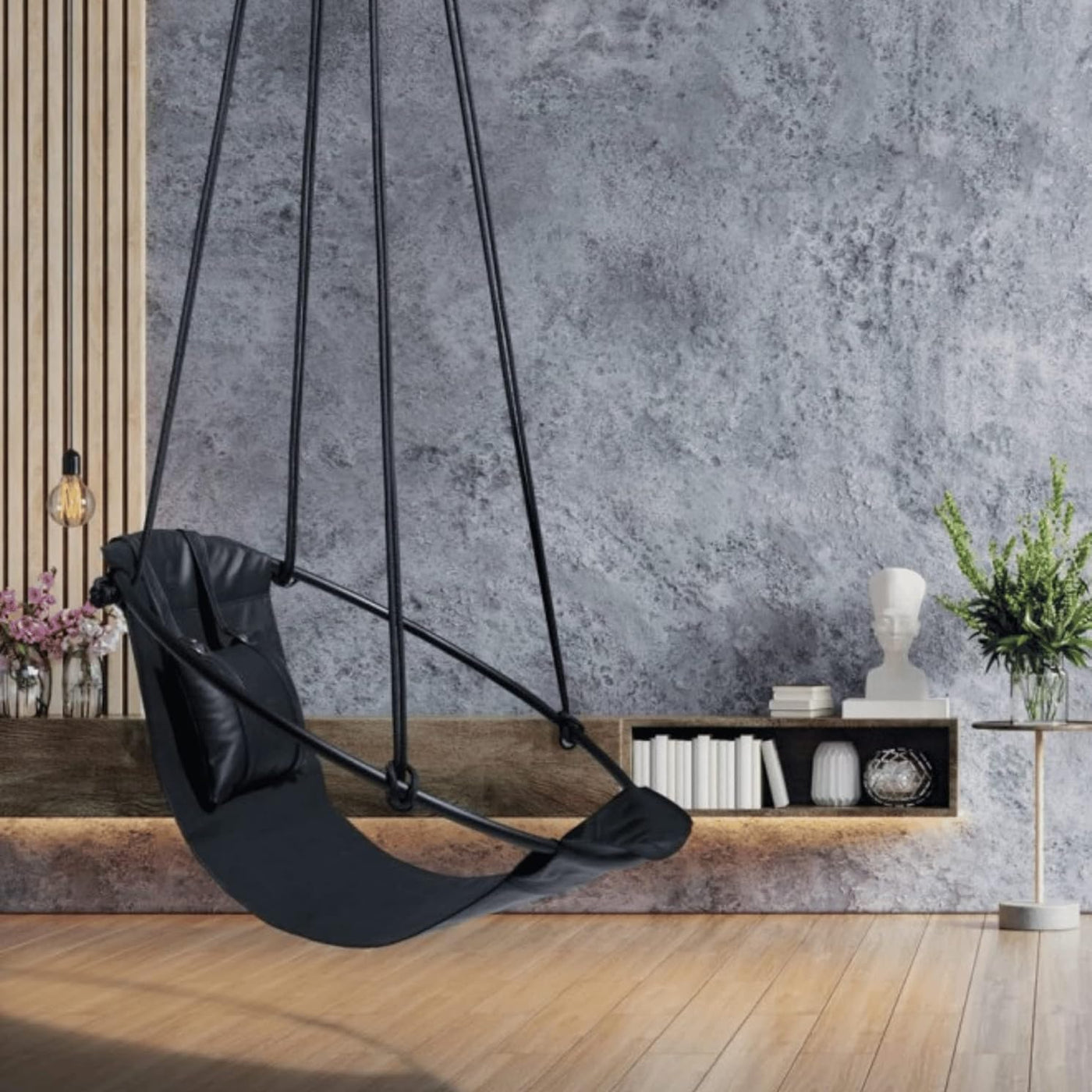 Runder Hängesessel aus Kunstleder (Ø 86 cm) – Indoor & überdachte Außenbereiche - Schwarz — 9