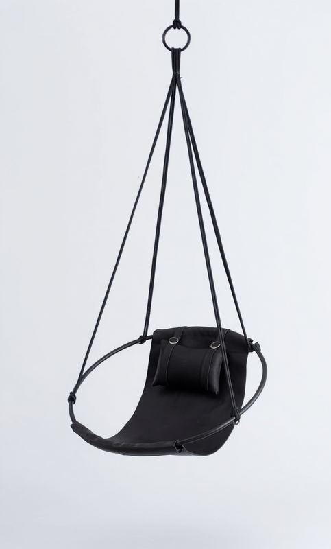 Runder Hängesessel aus Kunstleder (Ø 86 cm) – Indoor & überdachte Außenbereiche - Schwarz