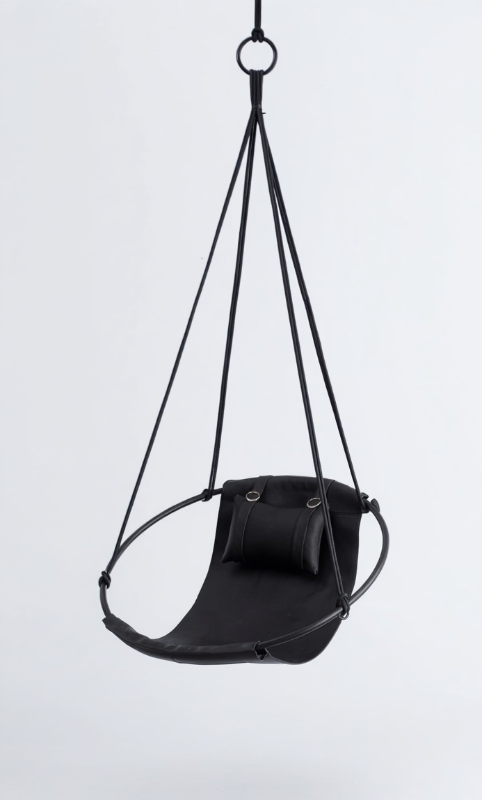 Runder Hängesessel aus Kunstleder (Ø 86 cm) – Indoor & überdachte Außenbereiche - Schwarz