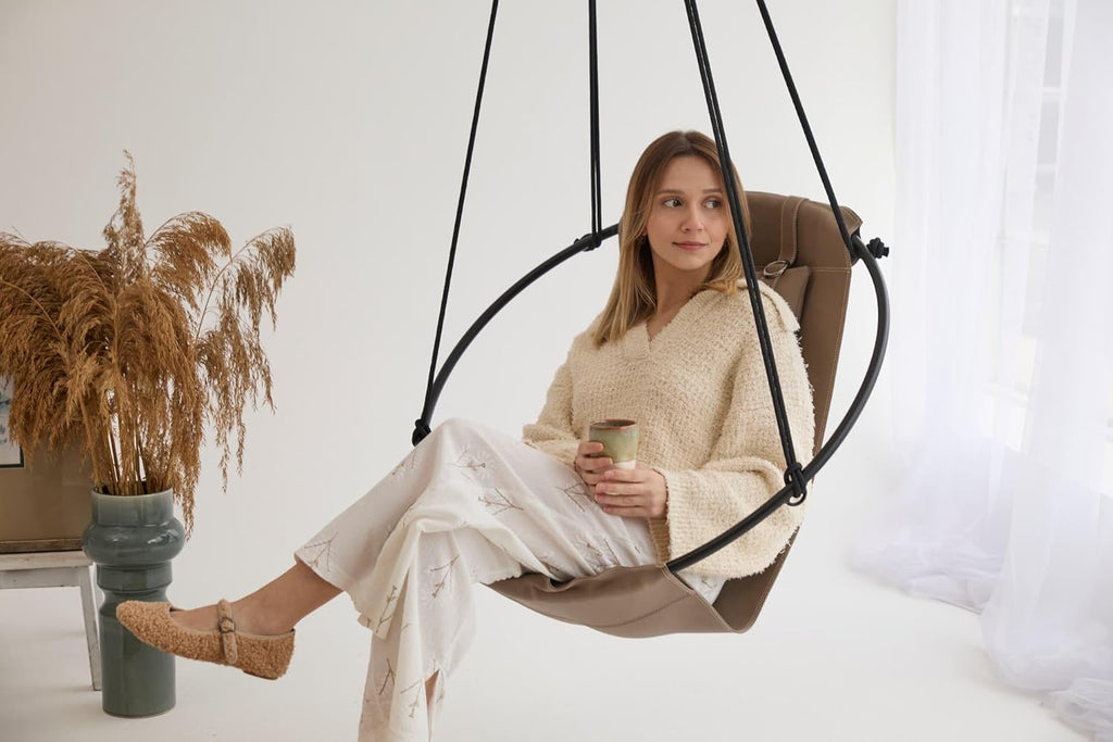 Runder Hängesessel aus Kunstleder (Ø 86 cm) – Indoor & überdachte Außenbereiche - Mink