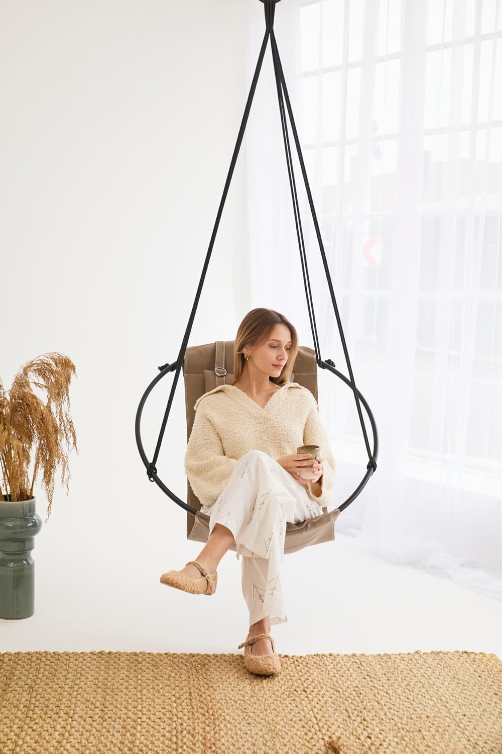 Runder Hängesessel aus Kunstleder (Ø 86 cm) – Indoor & überdachte Außenbereiche - Mink