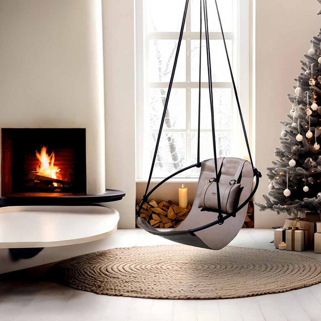 Runder Hängesessel aus Kunstleder (Ø 86 cm) – Indoor & überdachte Außenbereiche - Mink