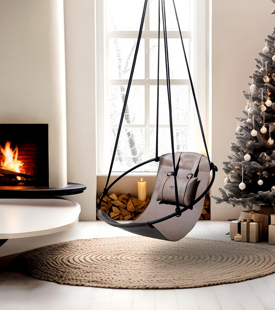 Runder Hängesessel aus Kunstleder (Ø 86 cm) – Indoor & überdachte Außenbereiche - Mink