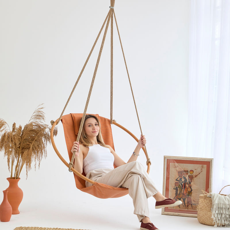 Teak-Rahmen Canvas Hängesessel (Ø 100 cm) -Braun