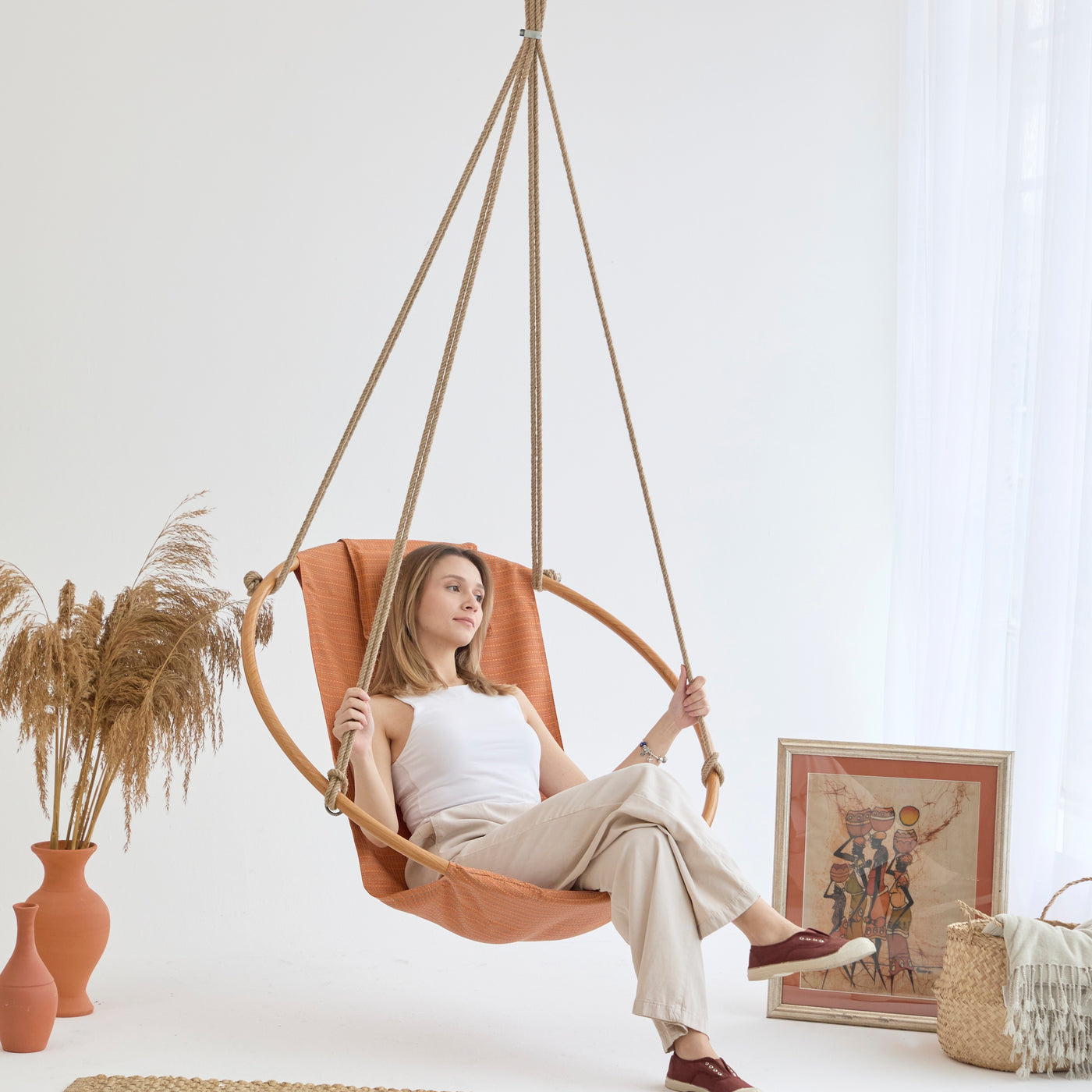 Teak-Rahmen Canvas Hängesessel (Ø 100 cm) -Braun — 2