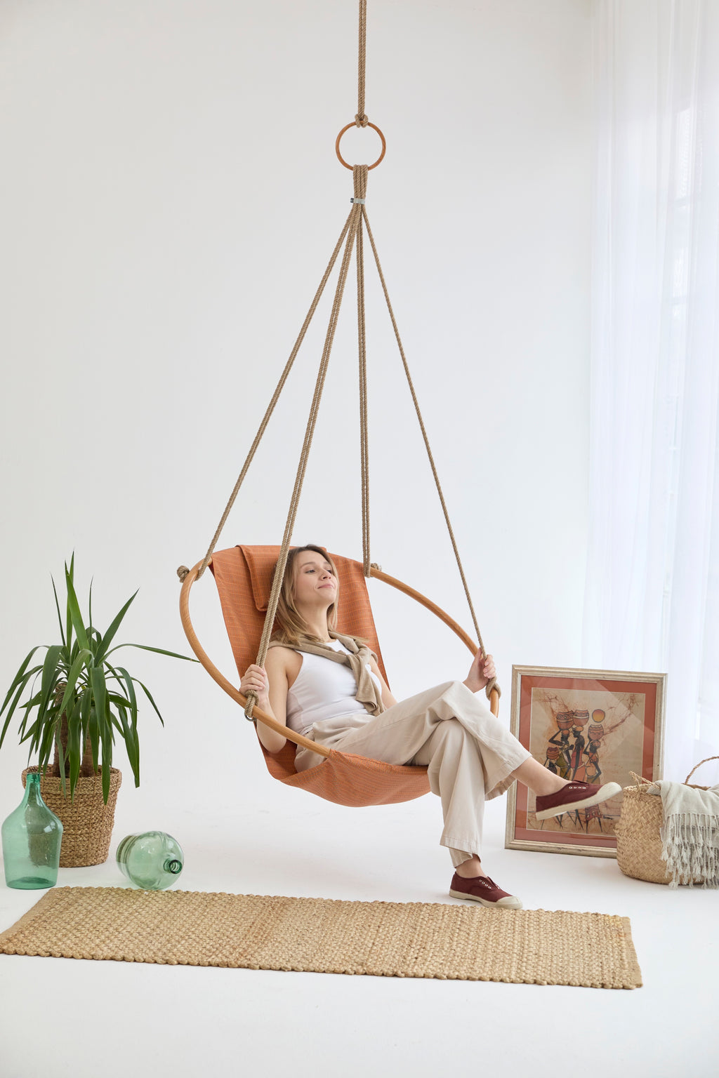 Teak-Rahmen Canvas Hängesessel (Ø 100 cm) -Braun