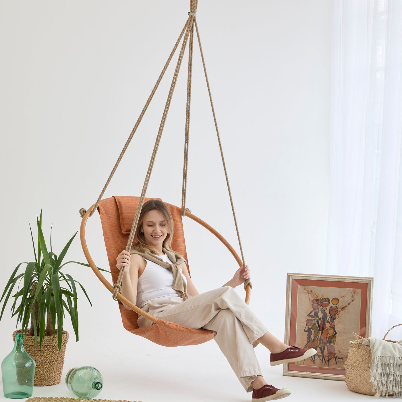 Teak-Rahmen Canvas Hängesessel (Ø 100 cm) -Braun — 6