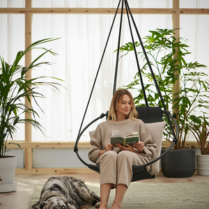 Runder Hängesessel aus Kunstleder (Ø 86 cm) – Indoor & überdachte Außenbereiche - Schwarz – 2