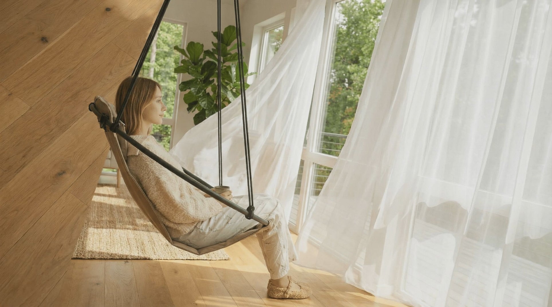 Runder Hängesessel aus Kunstleder (Ø 86 cm) – Indoor & überdachte Außenbereiche - Mink